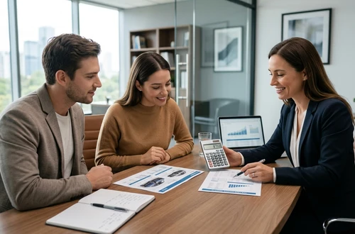 Meridian loan advisor reviewing documents with client